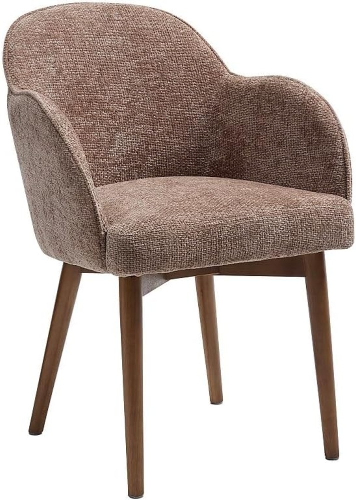 Vente-unique - Stuhl mit Armlehnen - Strukturstoff & Kautschukholz - Taupe - MODINIA Bild 1
