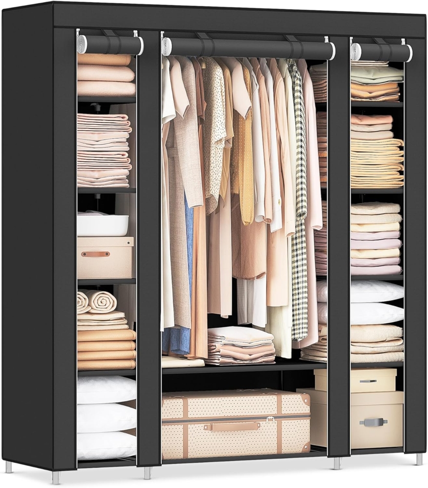 'LSF03H' Stoffschrank XXL mit Kleiderstange, schwarz, 175 x 150 x 45 cm Bild 1