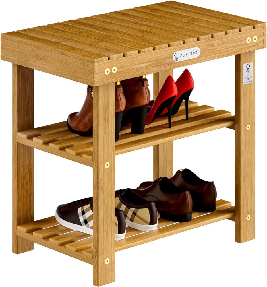 Casaria Schuhregal Schuhbank Schuhablage Regal Akazie Holz 50cm Bild 1