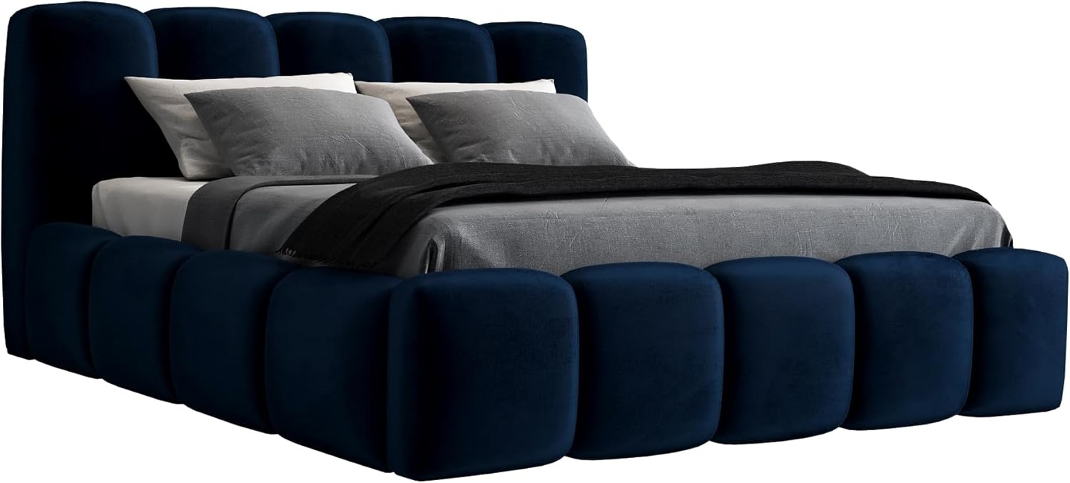 A&J MöbelLand 'Sonic' Polsterbett, Polyester, Blau, 120 x 200, mit Matratze, mit Lattenrost, mit Bettkasten Bild 1