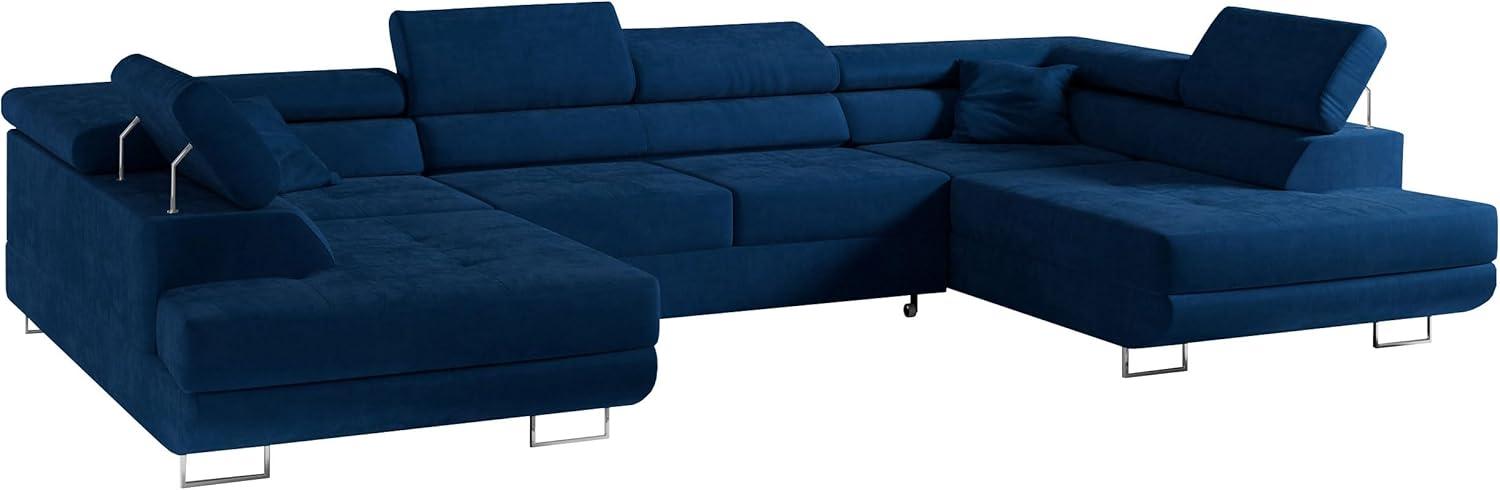 Ecksofa, Wohnzimmer U Couch, Polstersofa mit Bettkasten - GUSTAW-U - Dunkelblau Velours Bild 1