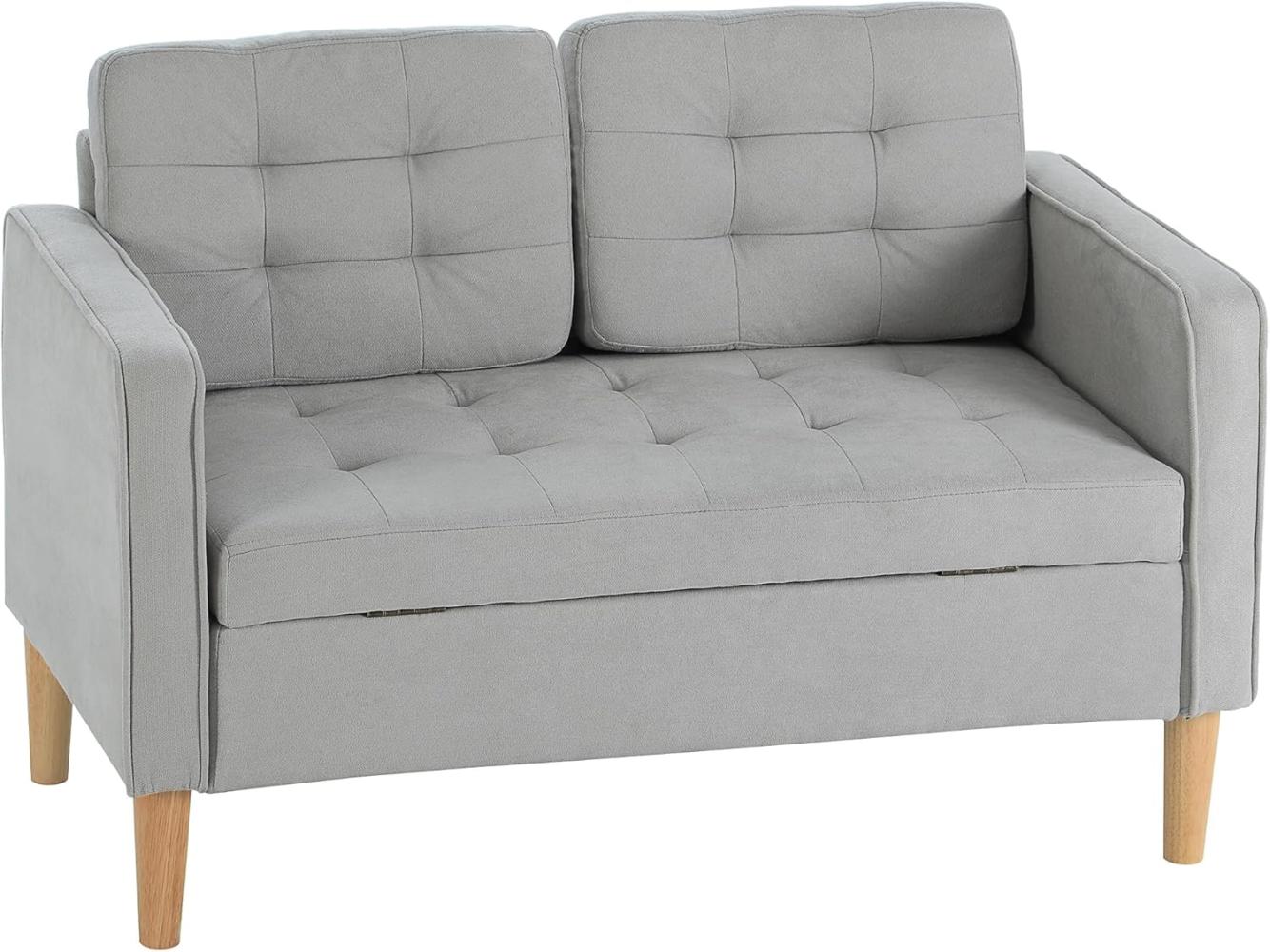 HOMCOM 2-Sitzer Couch mit Stauraum, Holzbeine, Polstersofa 1 Teile, für Wohnzimmer, Hellgrau Bild 1