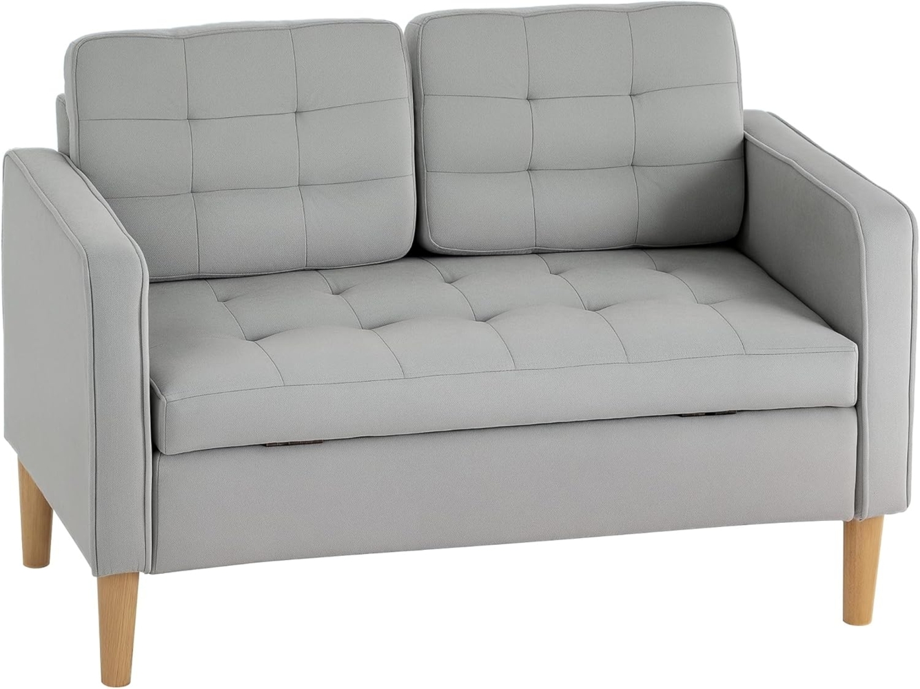 HOMCOM 2-Sitzer Couch mit Stauraum, Holzbeine, Polstersofa 1 Teile, für Wohnzimmer, Hellgrau Bild 1
