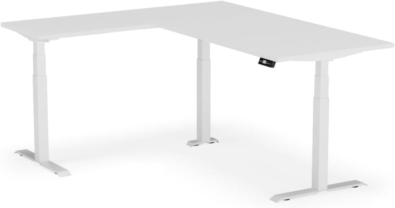 elektrisch höhenverstellbarer Schreibtisch L-SHAPE 200 x 170 x 60 - 90 cm - Gestell Weiss, Platte Weiss Bild 1