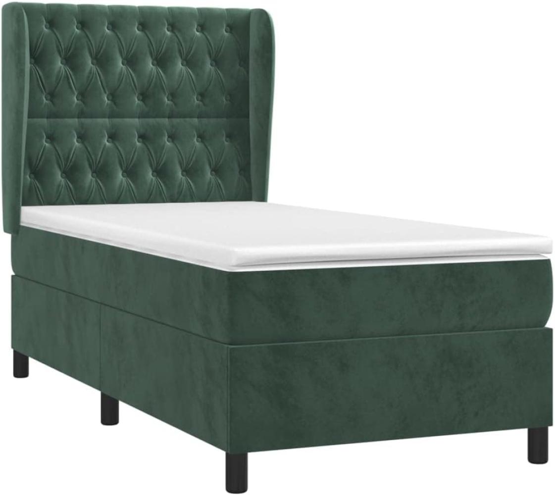 vidaXL Boxspringbett mit Matratze Dunkelgrün 90x190 cm Samt Bild 1