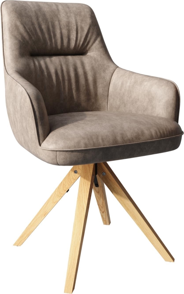 Esszimmerstuhl Zelia-Flex mit Armlehnen Mikrofaser Taupe Vintage Holzgestell kantig Natur Taschenfederkern Bild 1