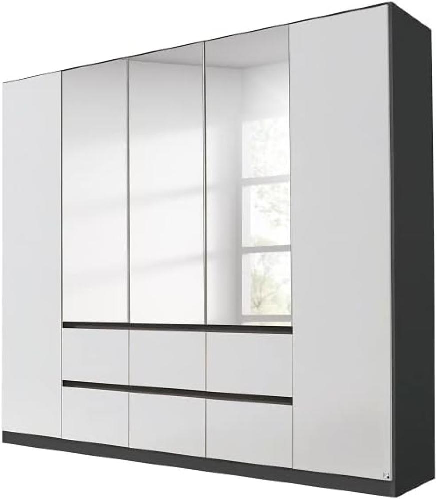 Rauch Möbel Mainz Schrank Kleiderschrank Drehtürenschrank Weiß / Graumetallic 5-türig mit Spiegel, 6 Schubladen inkl. Zubehörpaket Basic 3 Einlegeböden, 3 Kleiderstangen, grifflos BxHxT 226x210x54 cm Bild 1