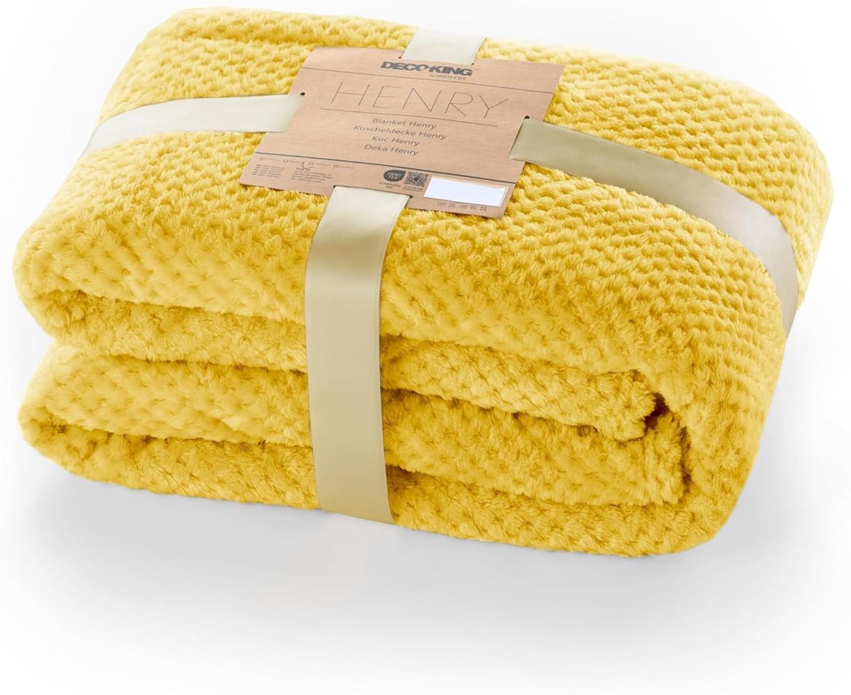 DecoKing Kuscheldecke 70x150 cm senfgelb Decke Microfaser Wohndecke Tagesdecke Fleece weich sanft kuschelig skandinavischer Stil gelb Henry Bild 1