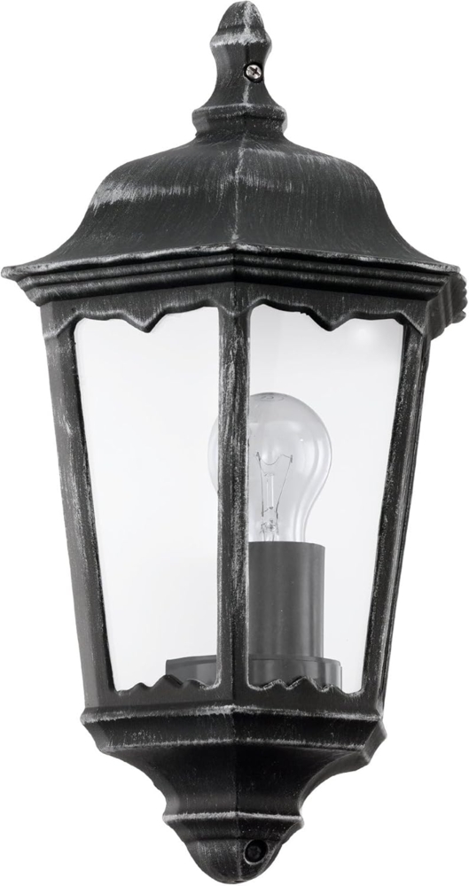 EGLO Außen-Wandlampe Navedo, 1 flammige Außenleuchte, Wandleuchte aus Aluguss und Glas, Farbe: Schwarz, silber-patina, Fassung: E27, IP44 Bild 1