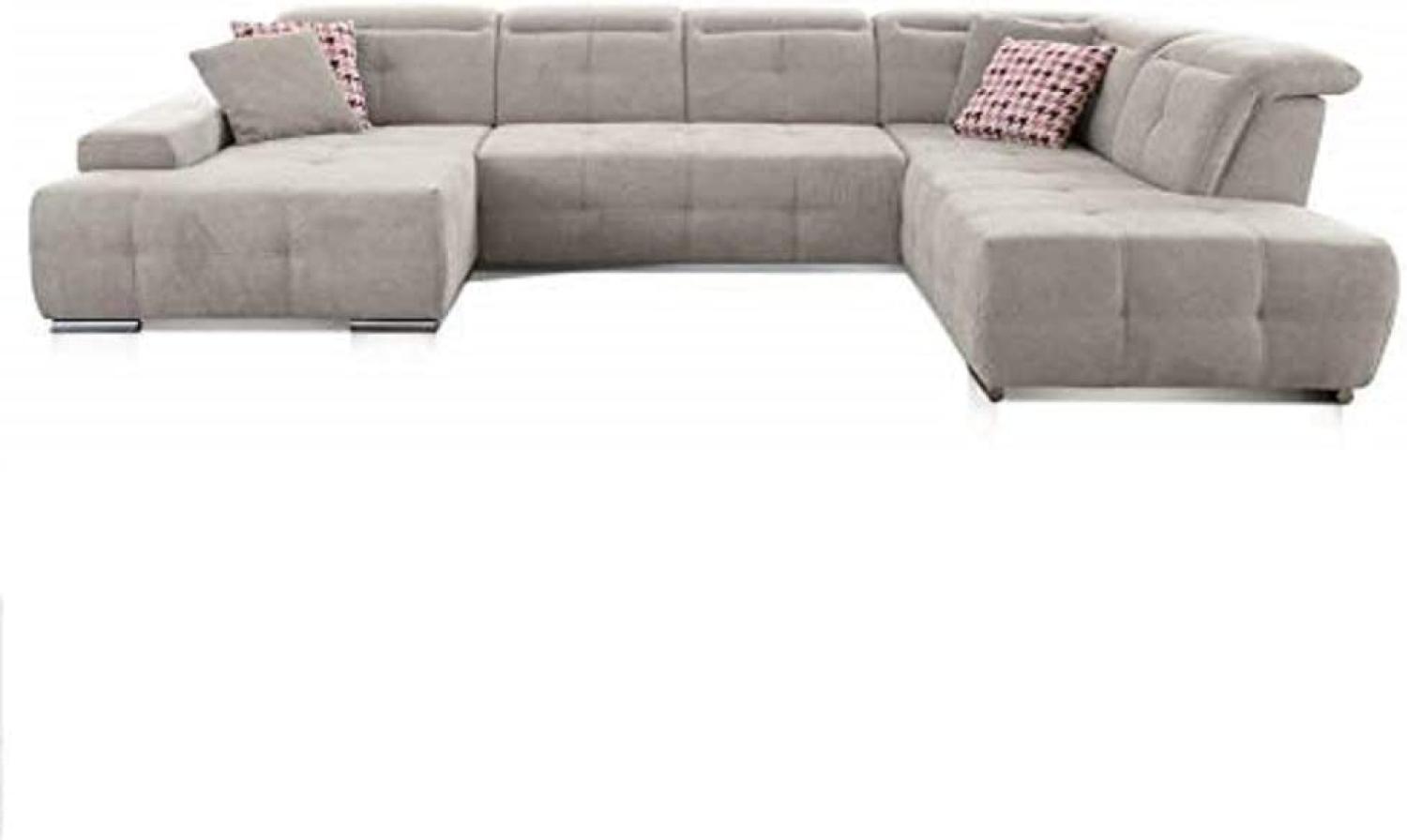 CAVADORE Wohnlandschaft Mistrel mit Ottomanen rechts / XXL-Sofa in U-Form / Inkl. Kopfteilverstellung / Couch mit aufwendiger Steppung / 343x77-93x228 / Kati Grau-Weiss Bild 1