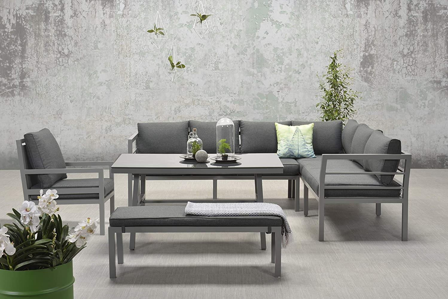 Garden Impressions Dining-Ecklounge "Lakes XL", inkl. Sitzbank, Tisch und Kissen, arctic grey / reflex black, mit Sessel,rechts Bild 1