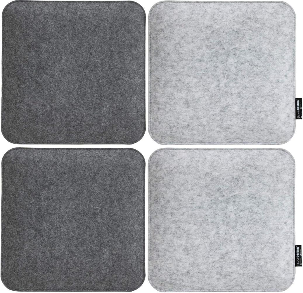 DuneDesign 4 Filz Sitzkissen Eckig 35x35x2,5cm Stuhlkissen Set Sitzauflage Filzkissen Grau Bild 1