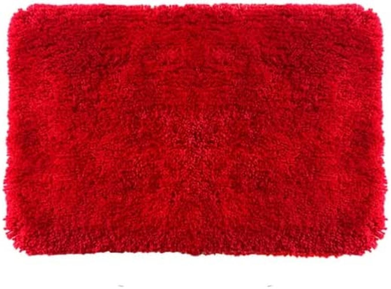 Spirella Badteppich Badematte Duschvorleger Mikrofaser Hochflor |flauschig | rutschhemmend | geeignet für Fußbodenheizung | 80x150 cm | Rot Bild 1