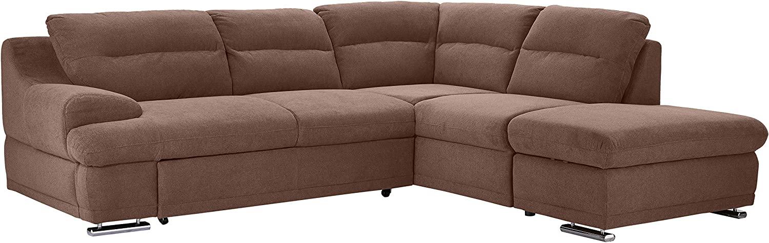 Mivano Ecksofa Coast / Große Schlafcouch in L-Form mit Ottomane rechts, Inkl. Bettfunktion und Stauraum, 264 x 88 x 217, Mikrofaser: hellbraun Bild 1