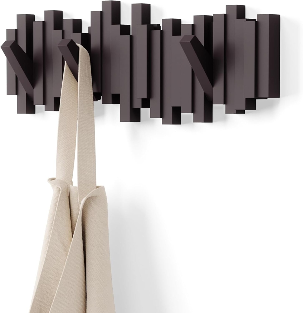 Umbra Hooks Stäbchen Mehrfach Wandhaken, Aufhänger, Kleiderhaken, Kleideraufhänger, Garderobenhaken, 5 Haken, Kunststoff, Espresso, 318211213 Bild 1