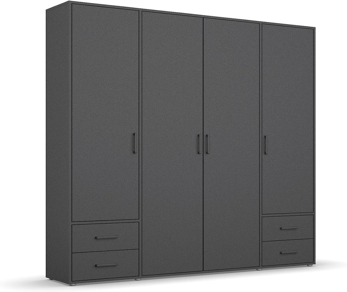 rauch Kleiderschrank; Drehtürenschrank VOYAGER, 4-türig, 4 Schubkästen, Graumetallic, 187x194x53xcm Bild 1