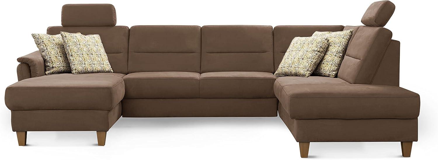 CAVADORE Wohnlandschaft Palera / Federkern-Sofa in U-Form mit 2 Kopfstützen / 314 x 89 x 212 / Mikrofaser, Hellbraun Bild 1