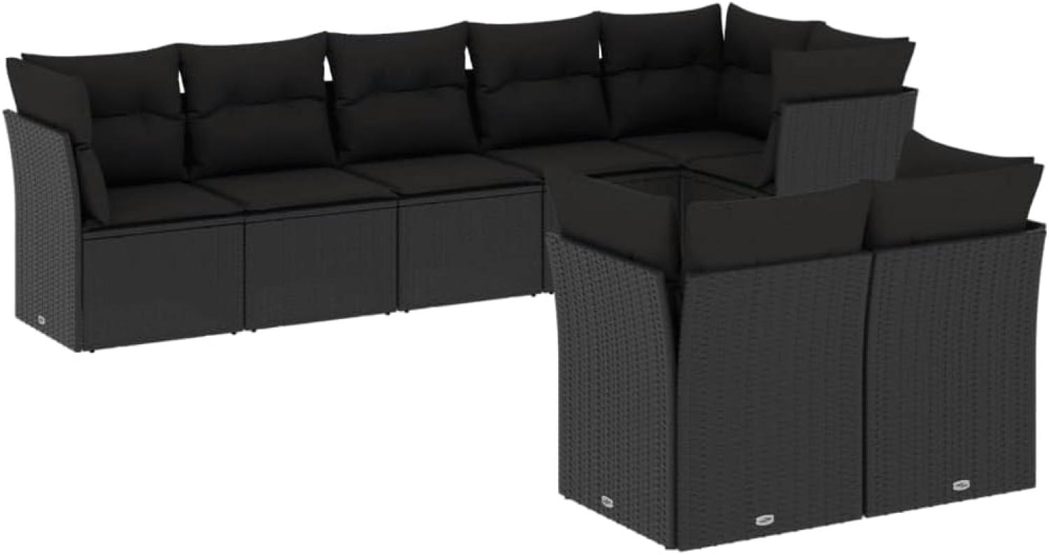 vidaXL 8-tlg. Garten-Sofagarnitur mit Kissen Schwarz Poly Rattan 3249744 Bild 1