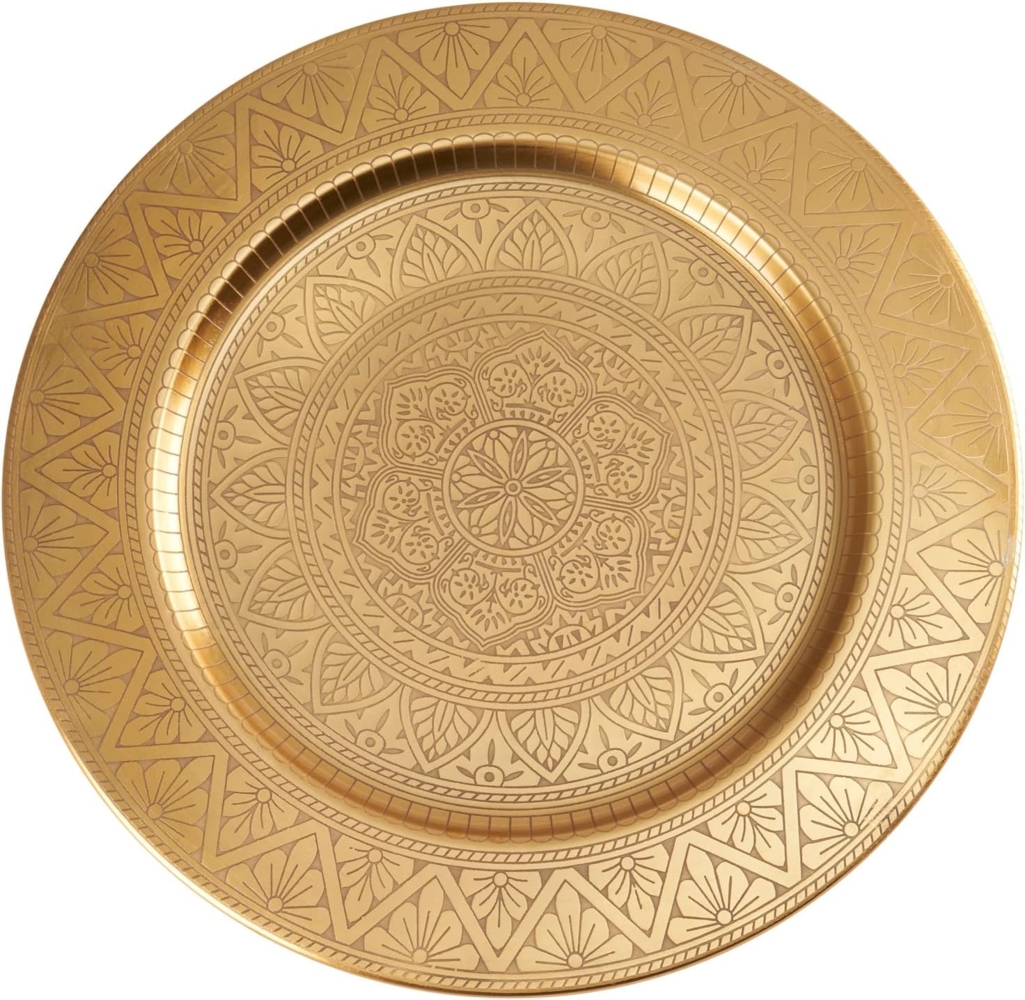 Marrakesch Orient & Mediterran Interior Tablett Orientalisches rundes Tablett aus Metall Manar 35cm, Handarbeit Bild 1