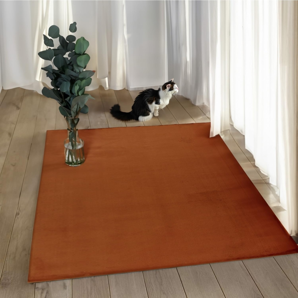 Teppich Wohnzimmer Hochflor - 160x230cm - Terracotta - Super Soft Kuschelweich Flauschig Modern Einfarbig Modern Weicher Schlafzimmerteppich Bild 1