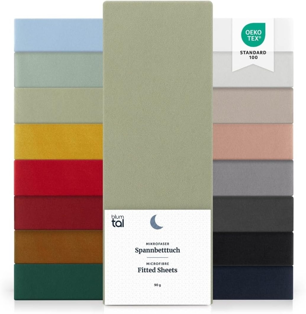 Blumtal® Spannbettlaken 90x200cm 2er Pack - Spannbettlaken Microfaser - Oekotext zertifizierte Bettlaken 90x200cm 2er Set - Spannbetttuch 90x200 cm -Bettbezug 90x200cm/Leintuch 90x200cm - Olive - Grün Bild 1