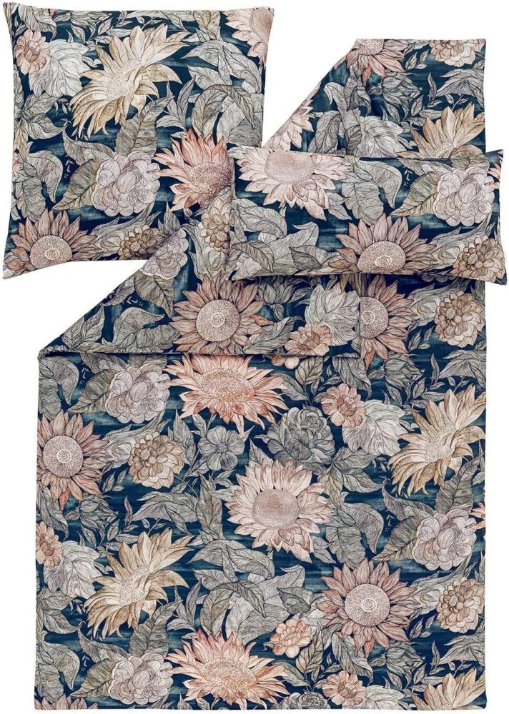 Estella Mako-Satin Bettwäsche 155x220 Willa nachtblau Blumen Blätter 7598-200 Bild 1