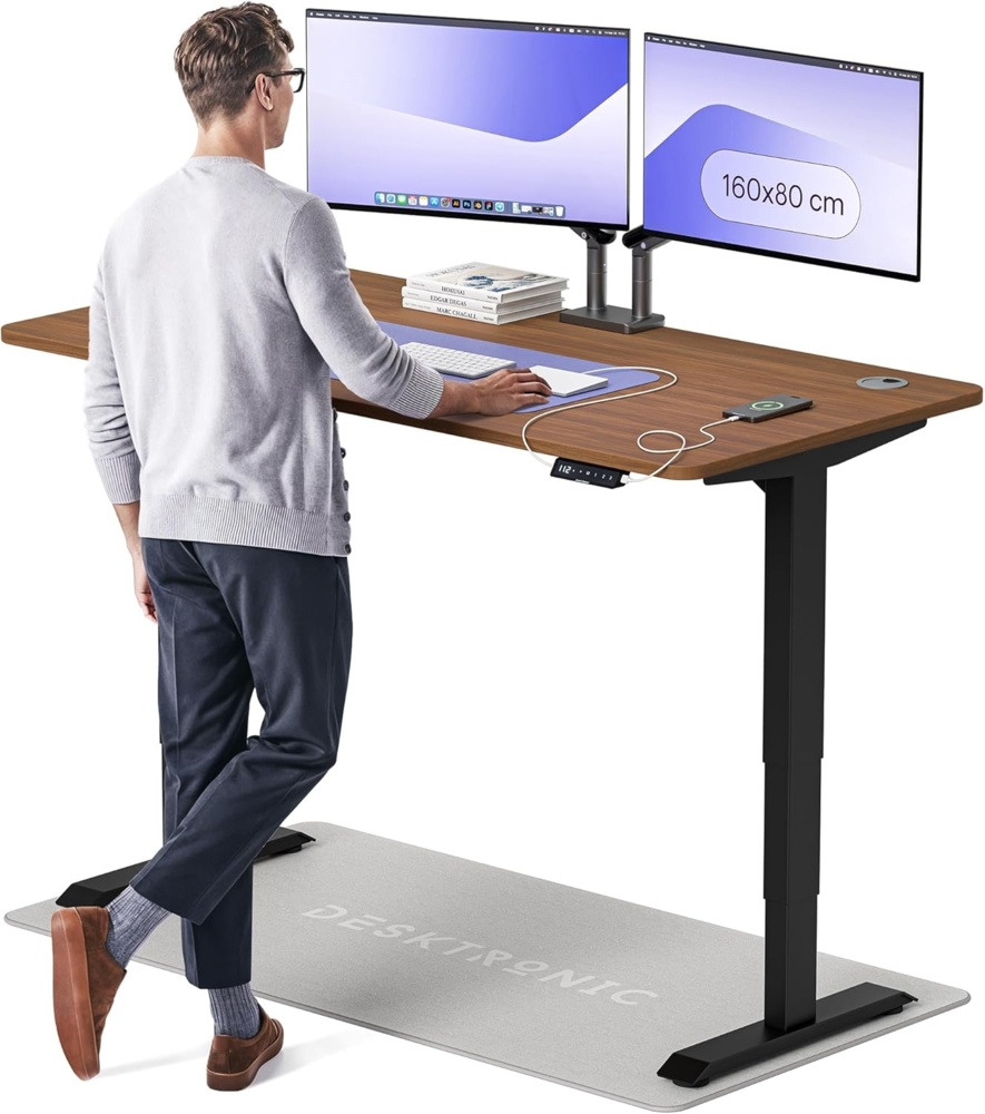 Höhenverstellbarer Schreibtisch - Höhenverstellbar Elektrisch mit Flüsterleisem Dual-Motor & Touchscreen - Hohe Tragfähigkeit - Stehtisch von Desktronic, Schwarz + Nussbaum, 160x80 cm Bild 1