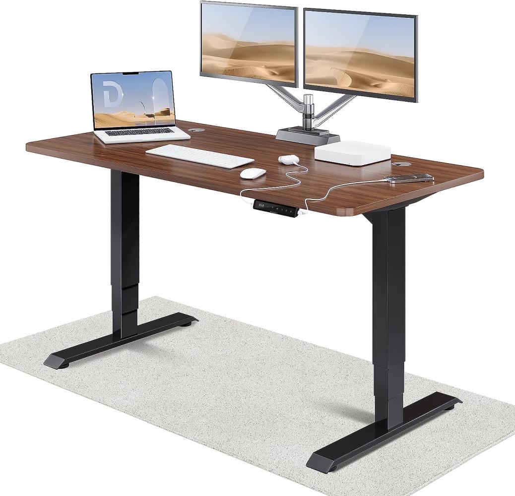 Höhenverstellbarer Schreibtisch - Höhenverstellbar Elektrisch mit Flüsterleisem Dual-Motor & Touchscreen - Hohe Tragfähigkeit - Stehtisch von Desktronic, Schwarz + Nussbaum, 160x80 cm Bild 1