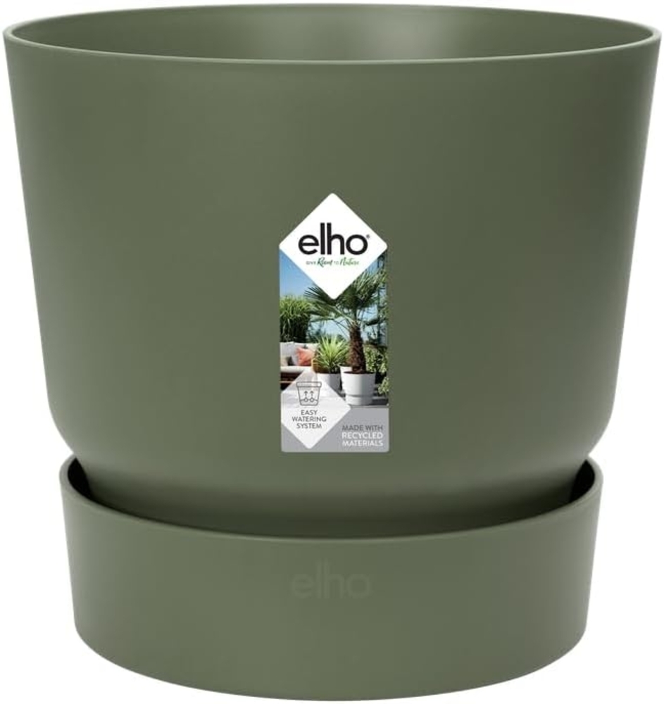 elho Greenville Rund 14 - Blumentopf für Innen und Außen - Selbstbewässerungstopf - 100% Recyceltem Plastik - Ø 14.0 x H 13.4 cm - Grün/Laubgrün Bild 1