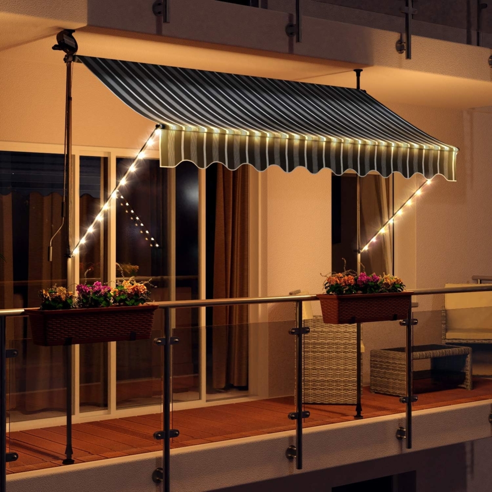 Swing&Harmonie Klemmmarkise LED - Balkonmarkise mit Kurbel Sonnenschutz Markise Terrasse Balkon 200/250/300/350 cm Bild 1