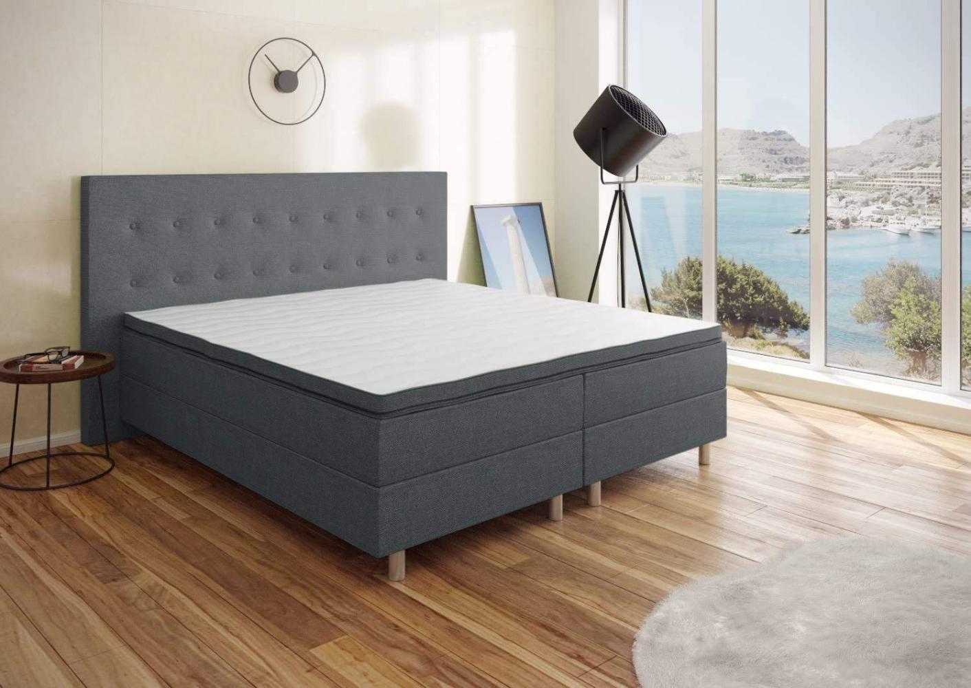 Best For You Boxspringbett Rio Barcelona Grau 5-Zonen mit Visco Topper H3 First Class Bett in verschiedenen Größen 160x200 Bild 1