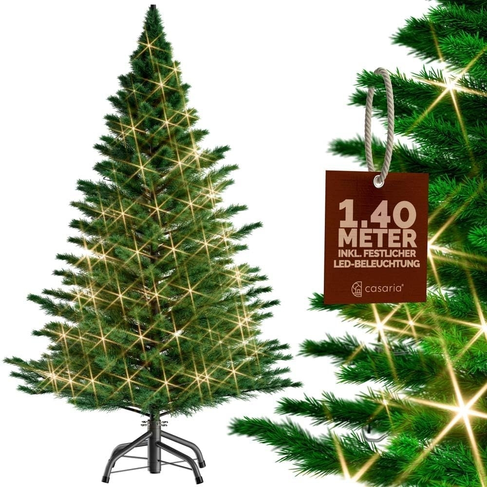 Casaria Künstlicher Weihnachtsbaum, 140 cm LED Lichterkette Edeltanne 470 Spitzen Naturgetreu Bild 1