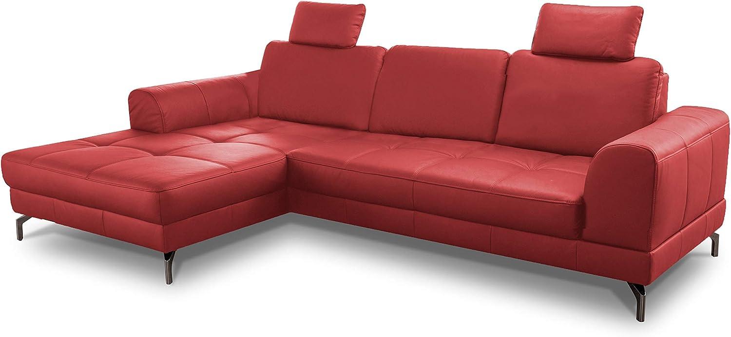 CAVADORE Ledergarnitur Benda / Großes Ecksofa mit XL-Longchair links & Federkern / Inkl. Sitztiefenverstellung & Kopfstützen / 284 x 87 x 175 / Echtleder: Rot Bild 1