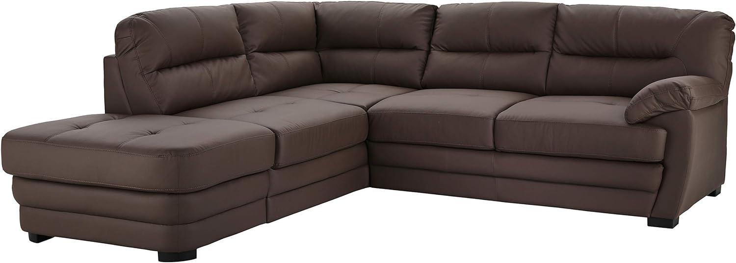 Mivano Ecksofa Royale / Zeitloses Schlafsofa in L-Form mit Bettfunktion, Stauraum, Ottomane und hohen Rückenlehnen / 246 x 90 x 230 / Lederoptik, braun Bild 1