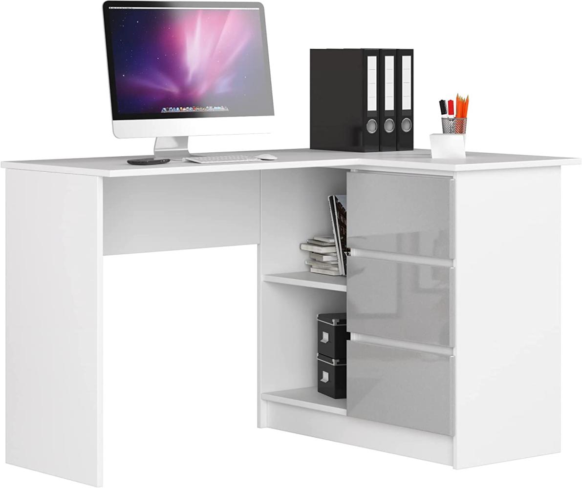 Akord Eckschreibtisch mit Regal und 3 Schubladen| Schreibtisch | ecktisch | Eck Schreibtisch für Home Office | Einfache Montage | Weiss Rechts Weiß/Metallic-Glanz Bild 1