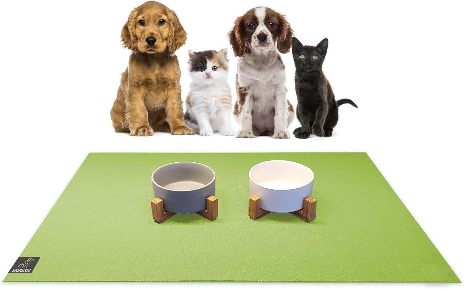 SanoZoo® Napfunterlage - Öko-TEX - Made in Germany - rutschfeste Futtermatte für Hunde & Katzen 60x90cm Grün, wasserfest Bild 1