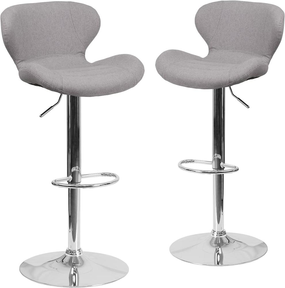 Flash Furniture Moderner Barhocker aus Vinyl mit gebogener Rückenlehne und Chromfuß, höhenverstellbar, 2 Stück, Sperrholz, Schaumstoff, Chrom, Metall, Grauer Stoff, 2 Pack Bild 1