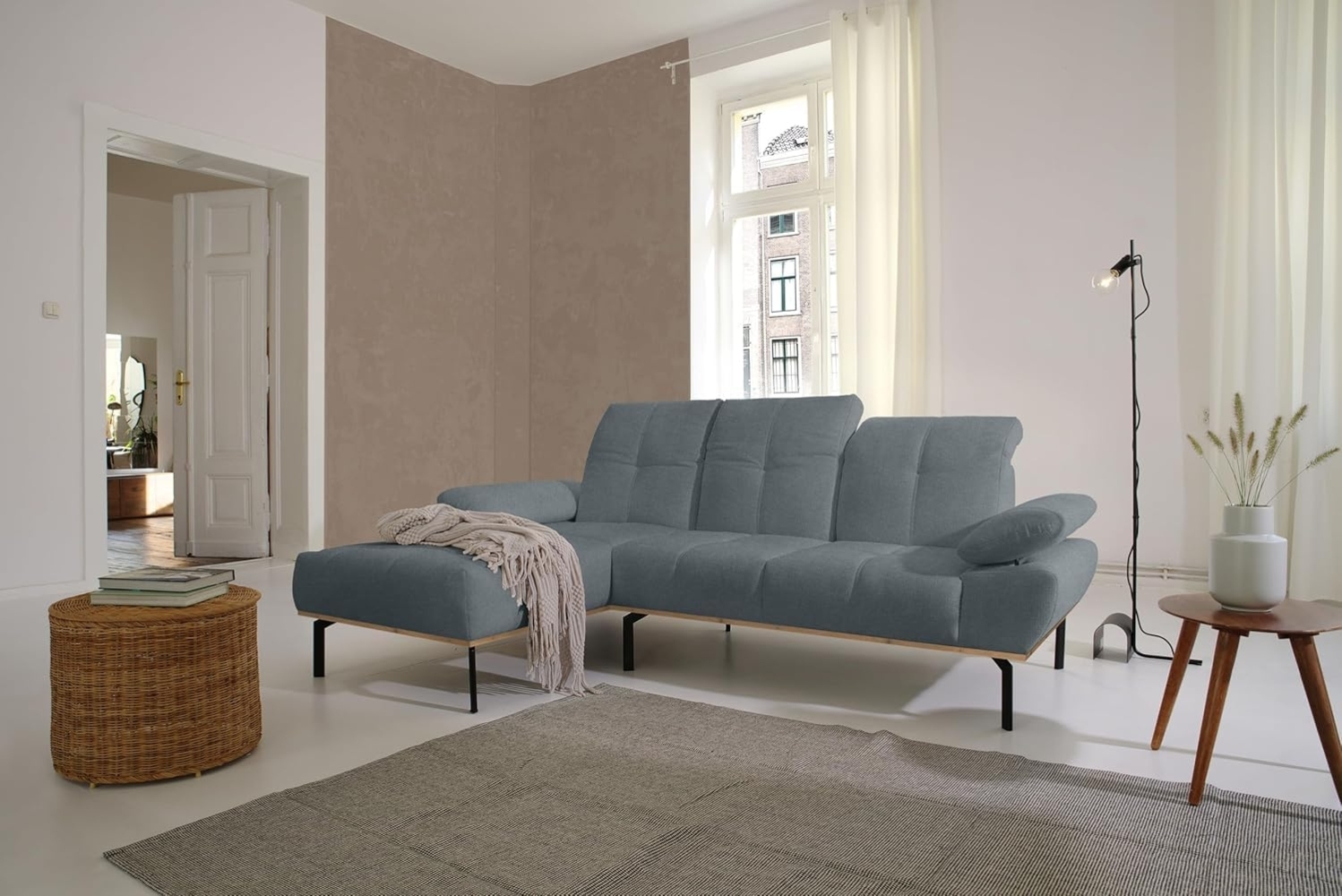 DOMO. collection Ecksofa 100010, Couch in L-Form mit Kopfstützenverstellung und verstellbare Armlehnen, Sofa, Polsterecke, Eckcouch, Polsterganitur 242 x 170 x 87 cm (BxTxH), grau Bild 1