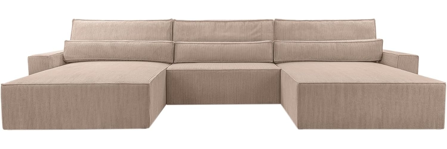 MOEBLO Wohnlandschaft DENVER U, Eckcouch aus Cordstoff Ecksofa U-Form Cord Sofa Couch Polsterecke U-Sofa - 410x85x200cm, mit Bettkasten und Schlaffunktion Bild 1