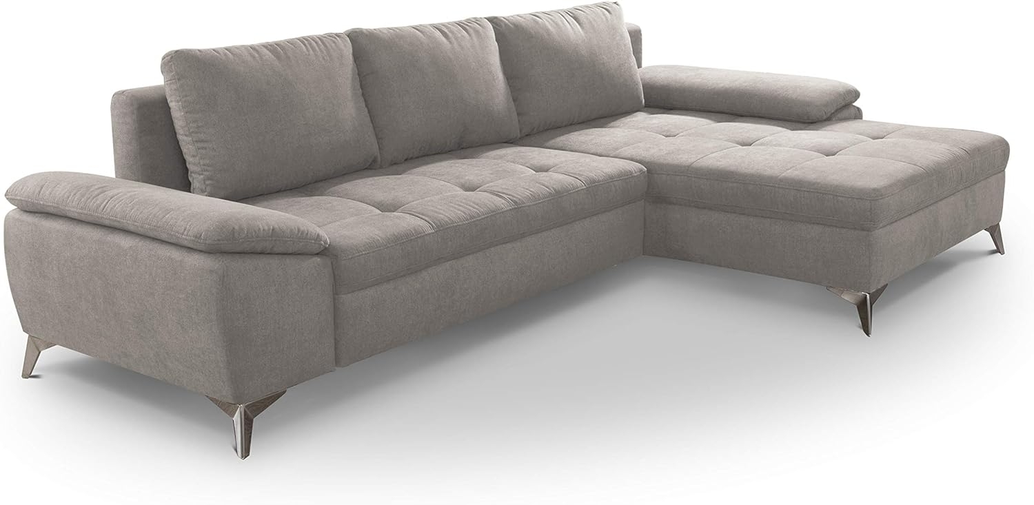 CAVADORE Ecksofa Lina L-Form Sofa mit Longchair und Steppung im Sitz / 270 x 85 x 163 / Flachgewebe: Beige Bild 1