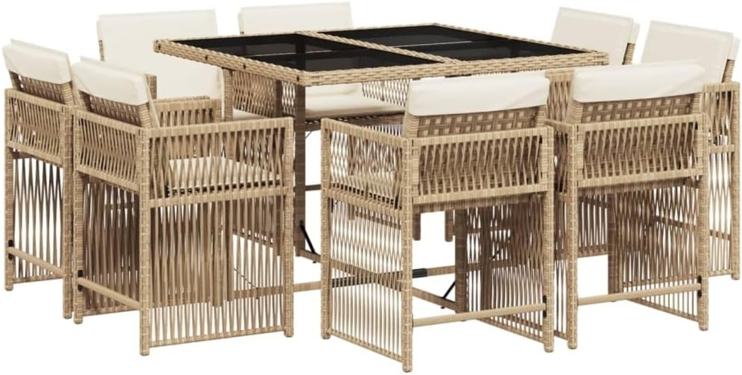 vidaXL 9-tlg. Garten-Essgruppe mit Kissen Beige Poly Rattan 3211738 Bild 1