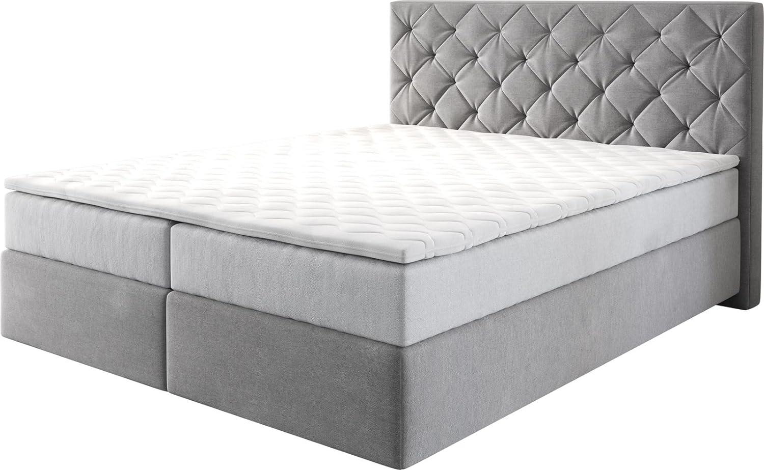 Boxspringbett Dream-Great 160x200 cm Mikrofaser Grau mit TFK Matratze und Visco Topper Bild 1