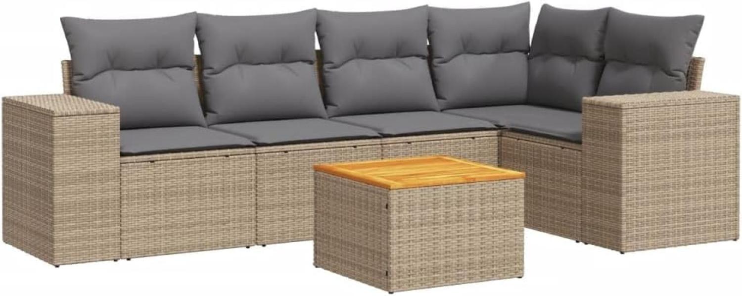 vidaXL 6-tlg. Garten-Sofagarnitur mit Kissen Beige Poly Rattan 3257767 Bild 1