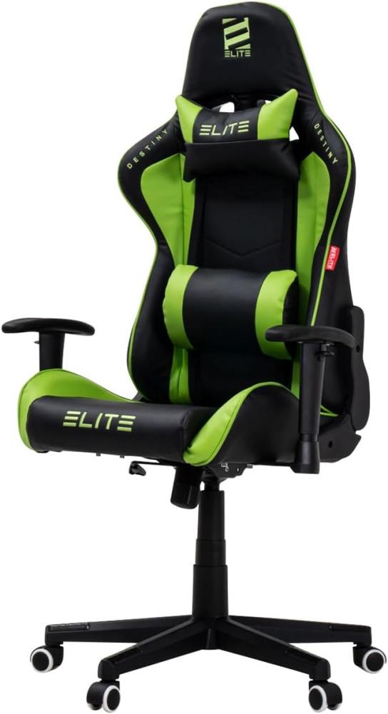 ELITE Gaming Stuhl MG200 Destiny - Ergonomischer Bürostuhl - Schreibtischstuhl - Chefsessel - Sessel - Racing Gaming-Stuhl - Gamingstuhl - Drehstuhl - Chair - Kunstleder Sportsitz (Schwarz/Grün) Bild 1