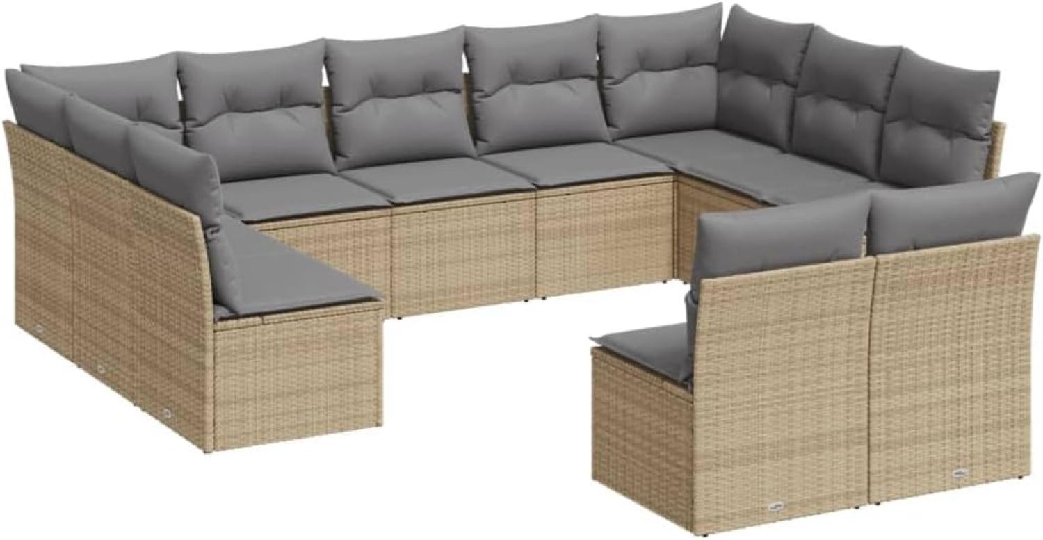 vidaXL 11-tlg. Garten-Sofagarnitur mit Kissen Beige Poly Rattan 3218349 Bild 1