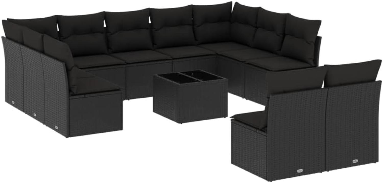 vidaXL 12-tlg. Garten-Sofagarnitur mit Kissen Schwarz Poly Rattan 3218355 Bild 1