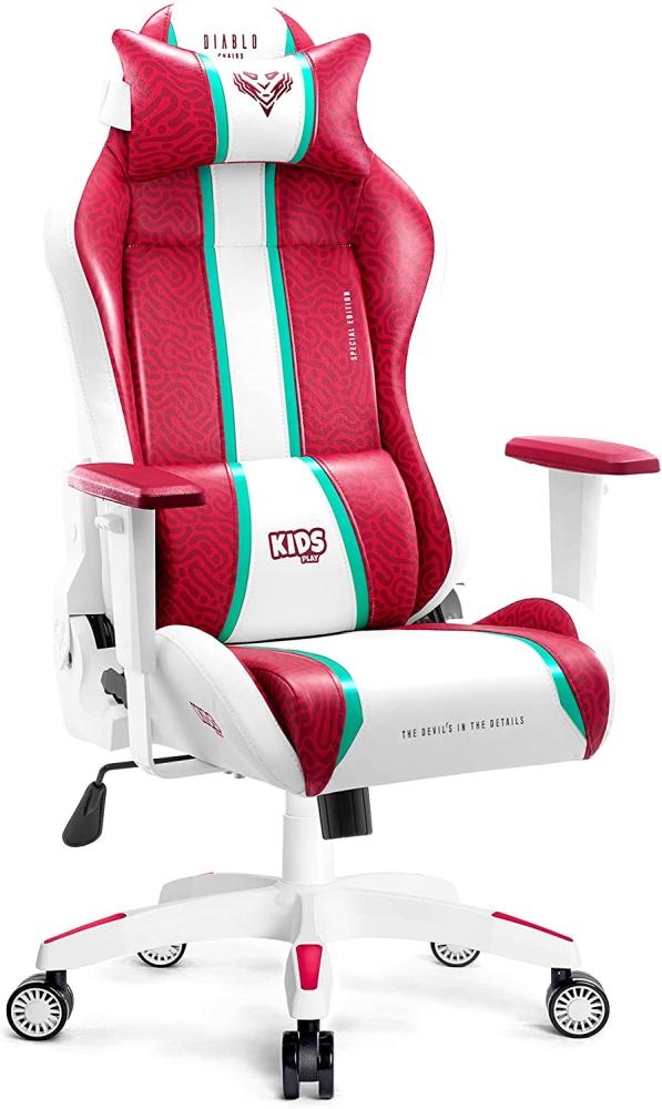 Diablo X-One 2. 0 Gaming Stuhl für Kinder Gamer Chair Bürostuhl Schreibtischstuhl Verstellbare Armlehnen Ergonomisches Design Nacken/-Lendenkissen Wippfunktion Candy Rose Kids (S) Bild 1