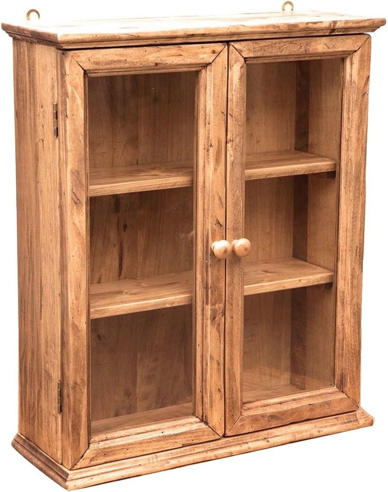 Biscottini Vitrine für die Küche aus Holz 58,5 x 48,5 x 18,5 cm | Wandregal Shabby Chic 3 Einlegeböden | Vintage Schrank 2 Türen | Badezimmerschrank hängend Bild 1