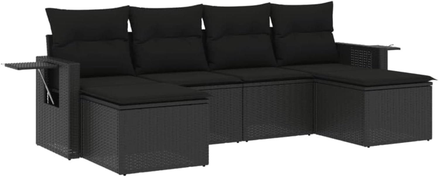 vidaXL 6-tlg. Garten-Sofagarnitur mit Kissen Schwarz Poly Rattan 3252852 Bild 1