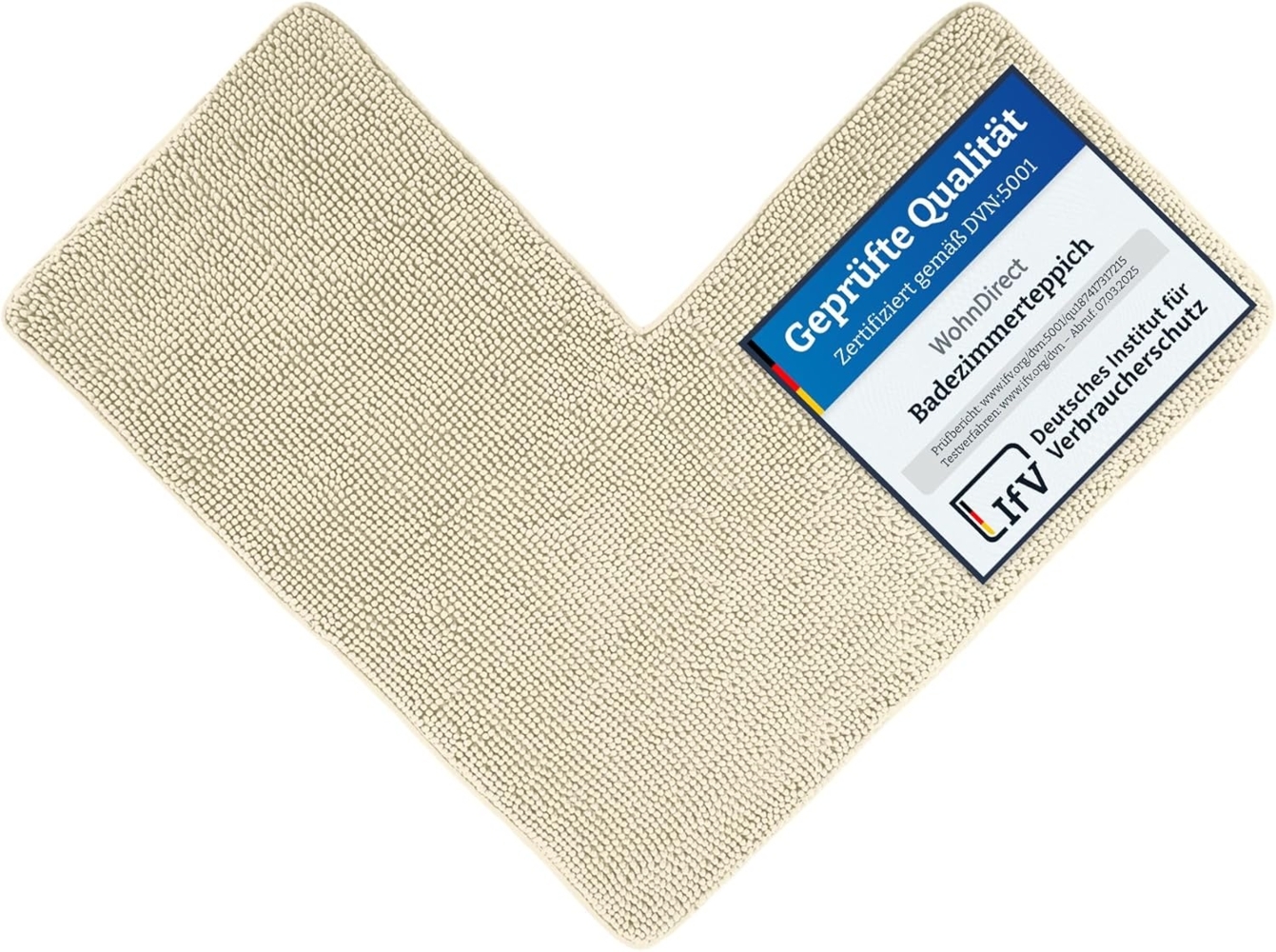 WohnDirect Eck Duschmatte 100 x 100 x 50 cm | Creme - rutschfest & Waschbar - idealer Duschvorleger für eckige Duschkabinen zum Set kombinierbar - Badematten & Badteppiche Bild 1